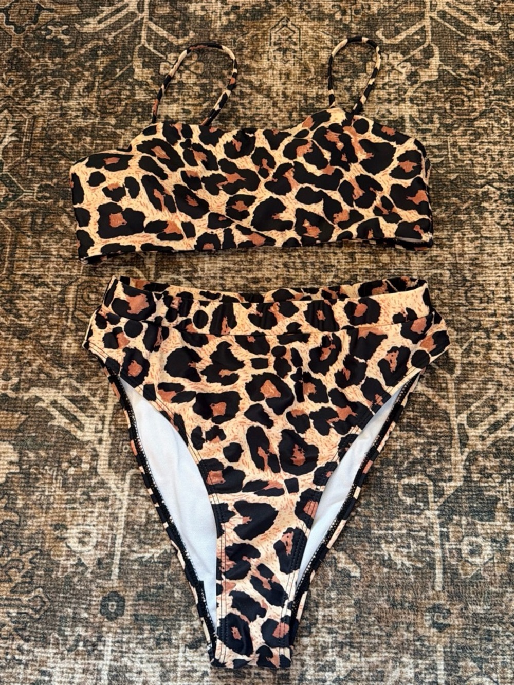 Amazon Leopard Print High-Waist Bikini Set in Black, Tan, Brown